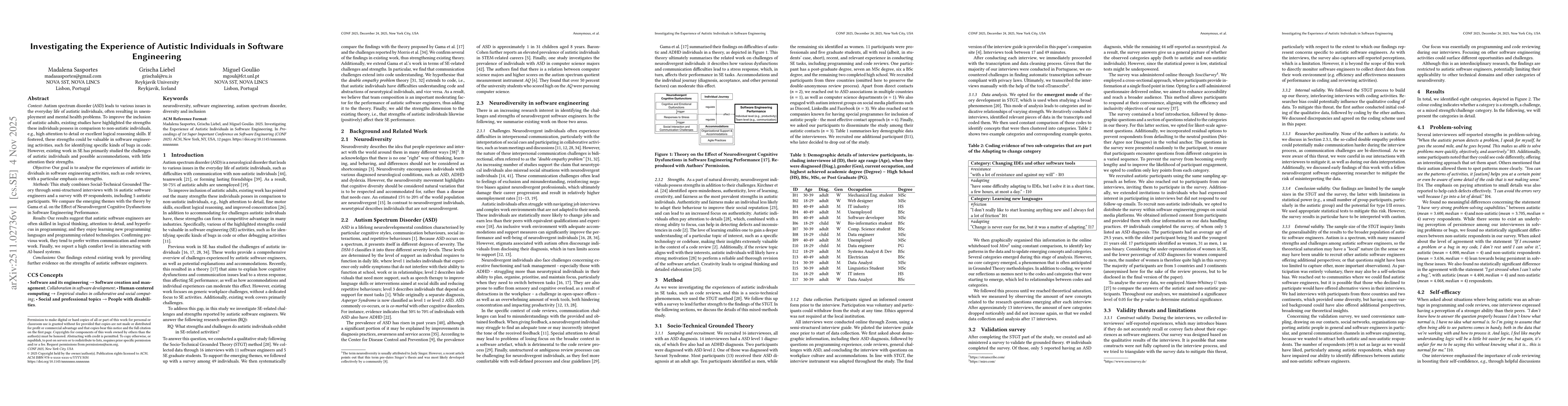 Thumbnail for Investigating the Experience of Autistic Individuals in Software Engineering