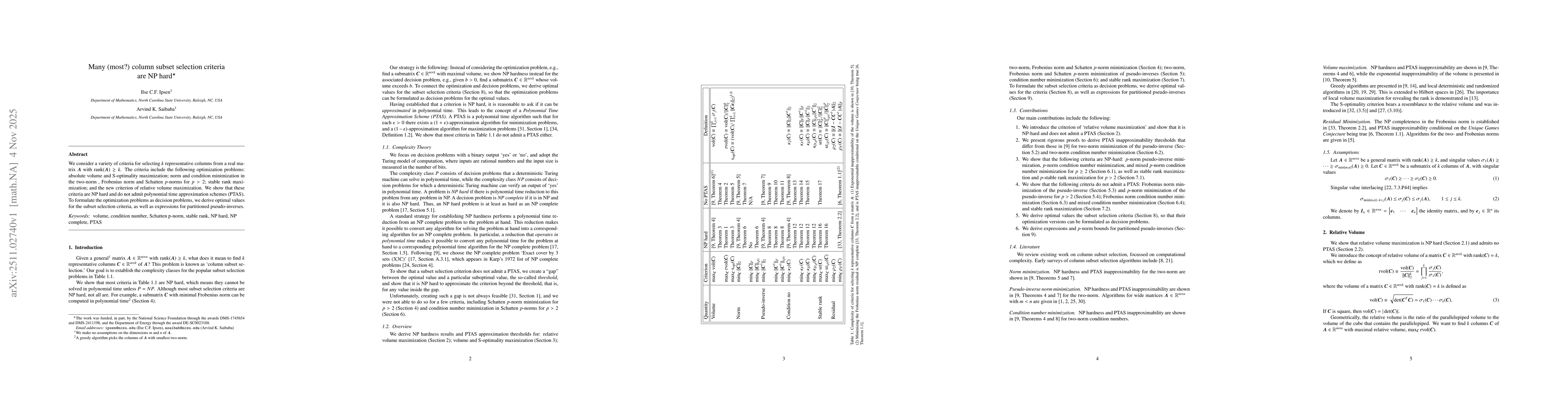 Thumbnail for Many (most?) column subset selection criteria are NP hard