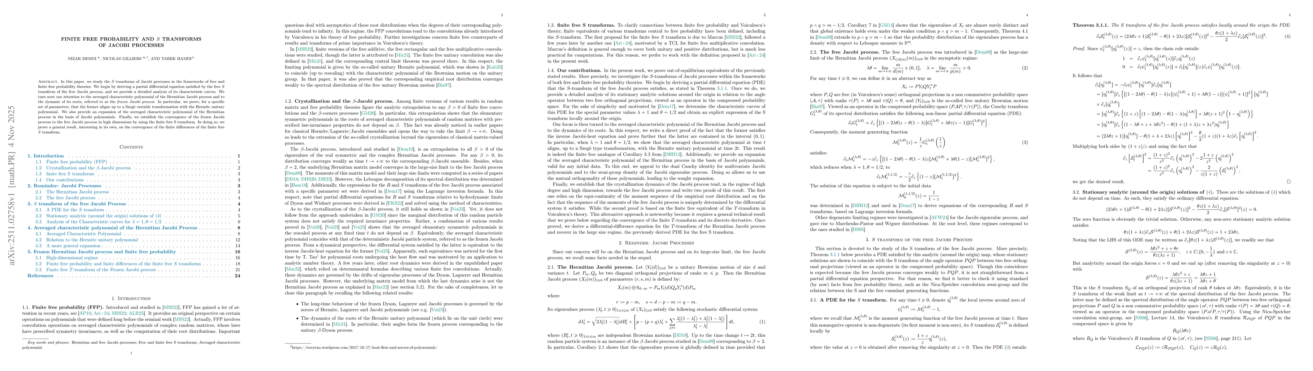 Thumbnail for Finite free probability and $S$ transforms of Jacobi processes