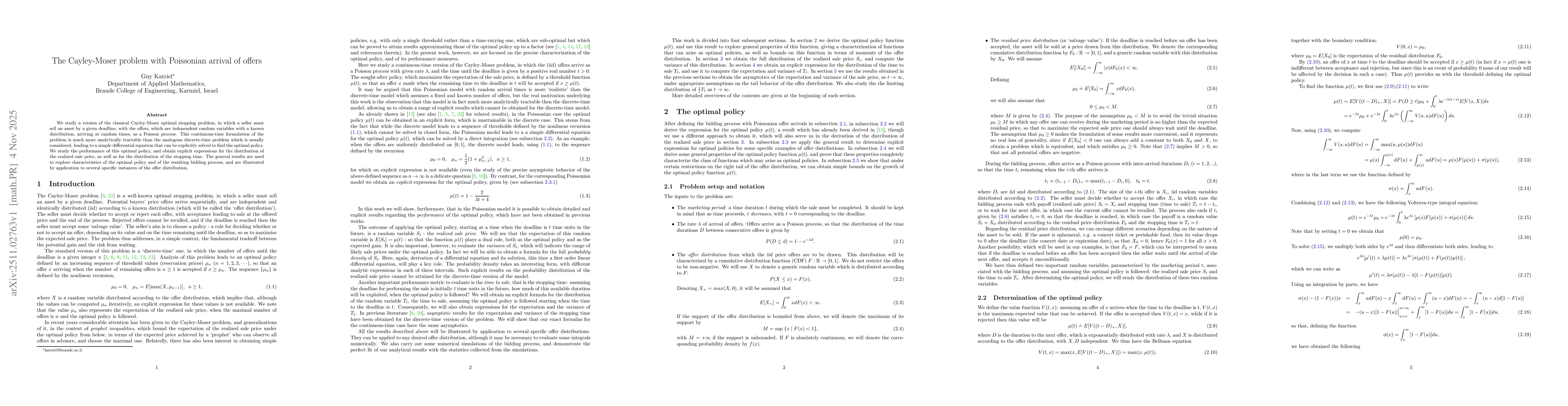 Thumbnail for The Cayley-Moser problem with Poissonian arrival of offers