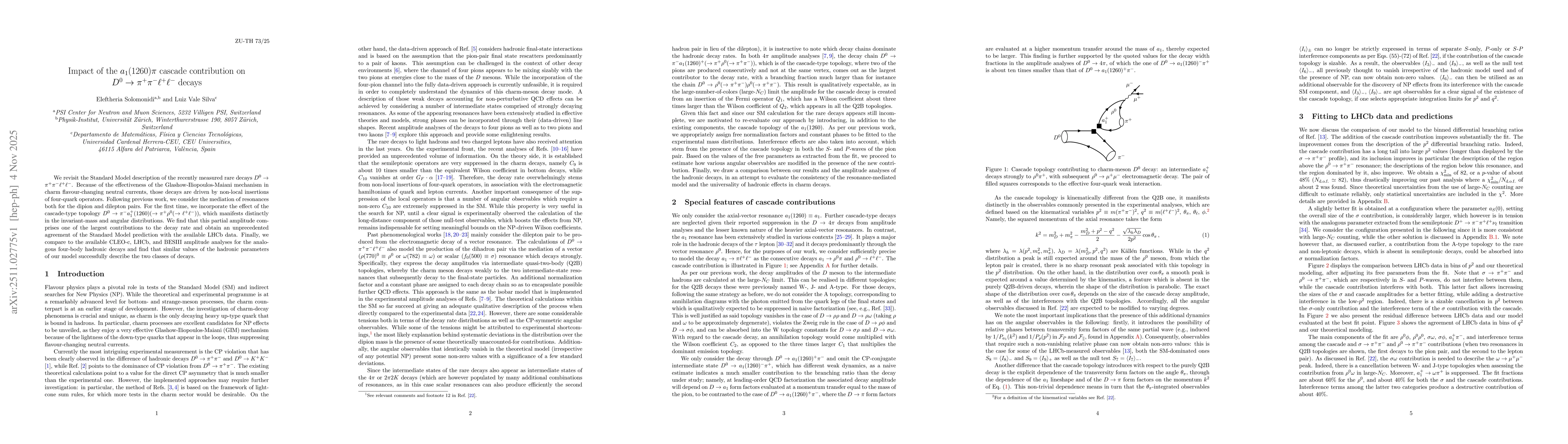 Thumbnail for Impact of the $a_1(1260) π$ cascade contribution on $D^0 \to π^+ π^- \ell^+ \ell^-$ decays