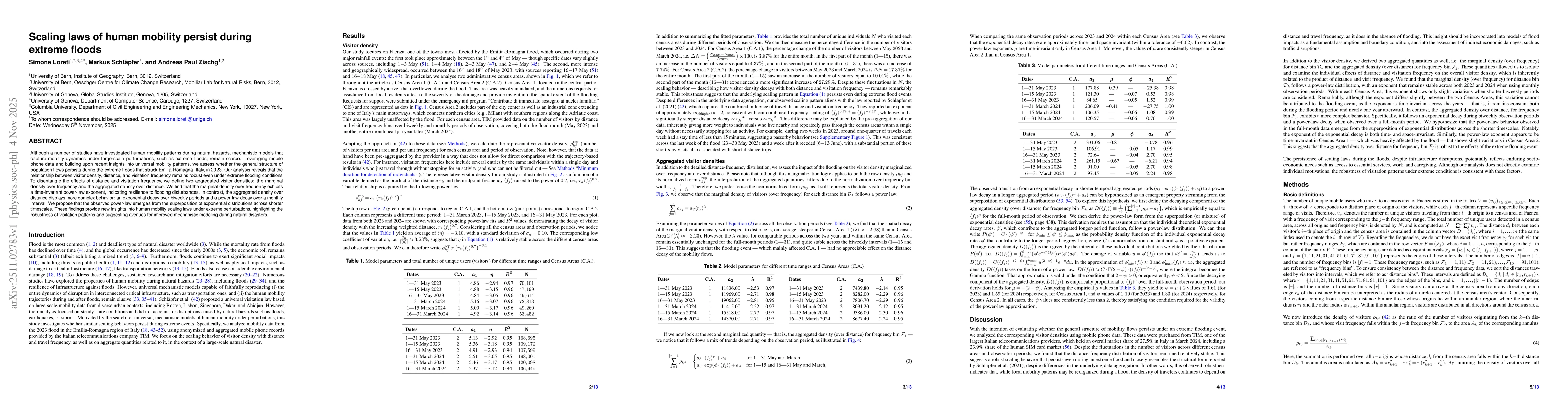 Thumbnail for Scaling laws of human mobility persist during extreme floods