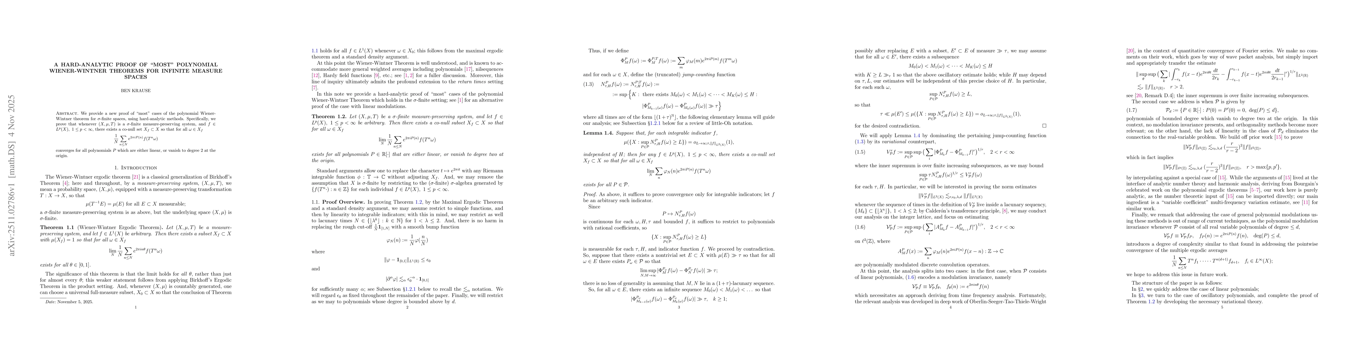 Thumbnail for A Hard-Analytic Proof of "Most" Polynomial Wiener-Wintner Theorems for Infinite Measure Spaces