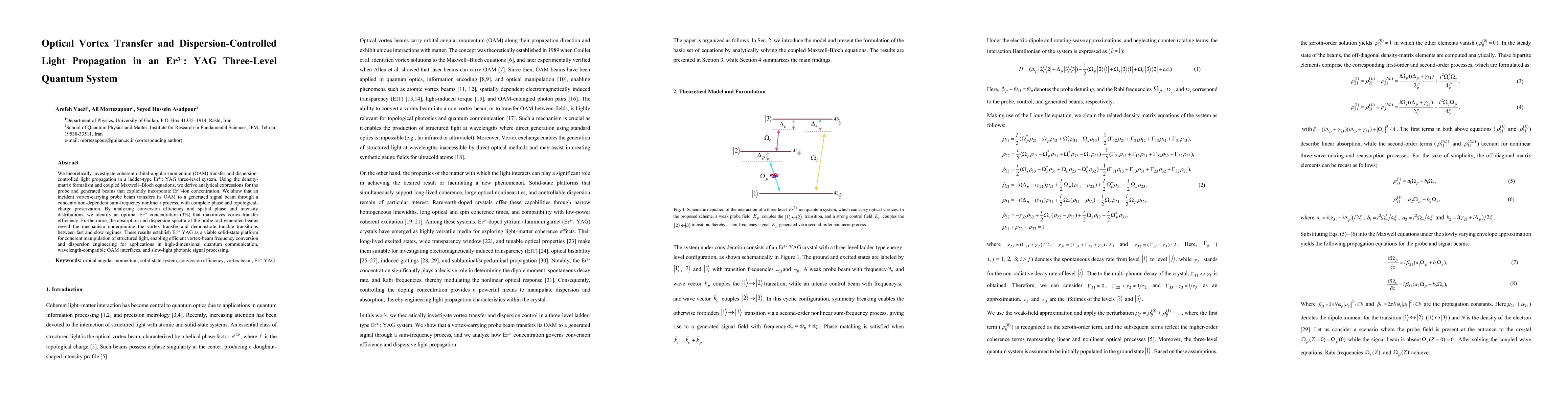Thumbnail for Optical Vortex Transfer and Dispersion-Controlled Light Propagation in an Er YAG Three-Level Quantum System