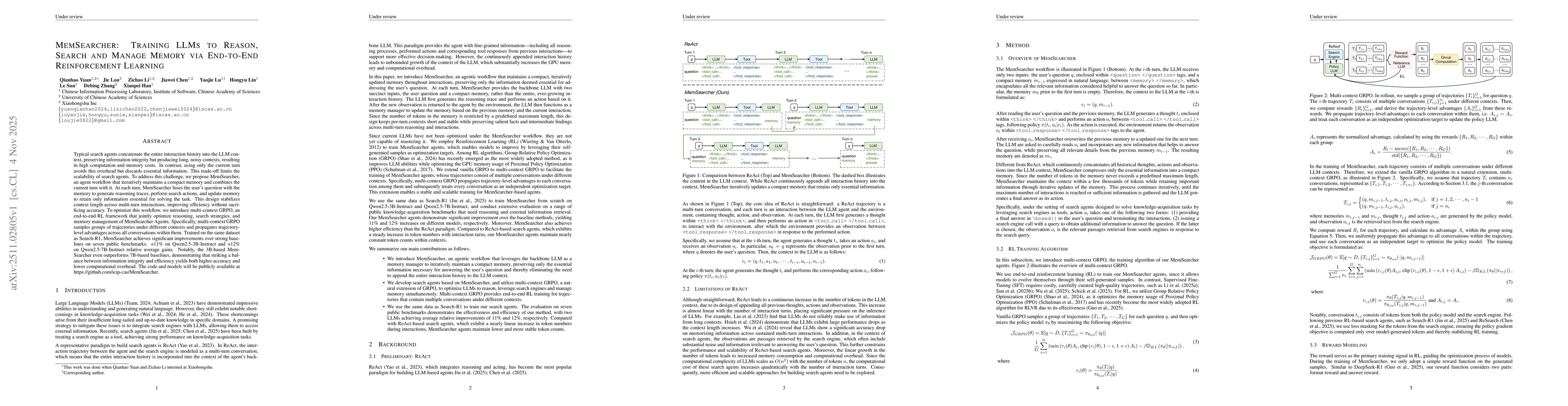 Thumbnail for MemSearcher: Training LLMs to Reason, Search and Manage Memory via End-to-End Reinforcement Learning