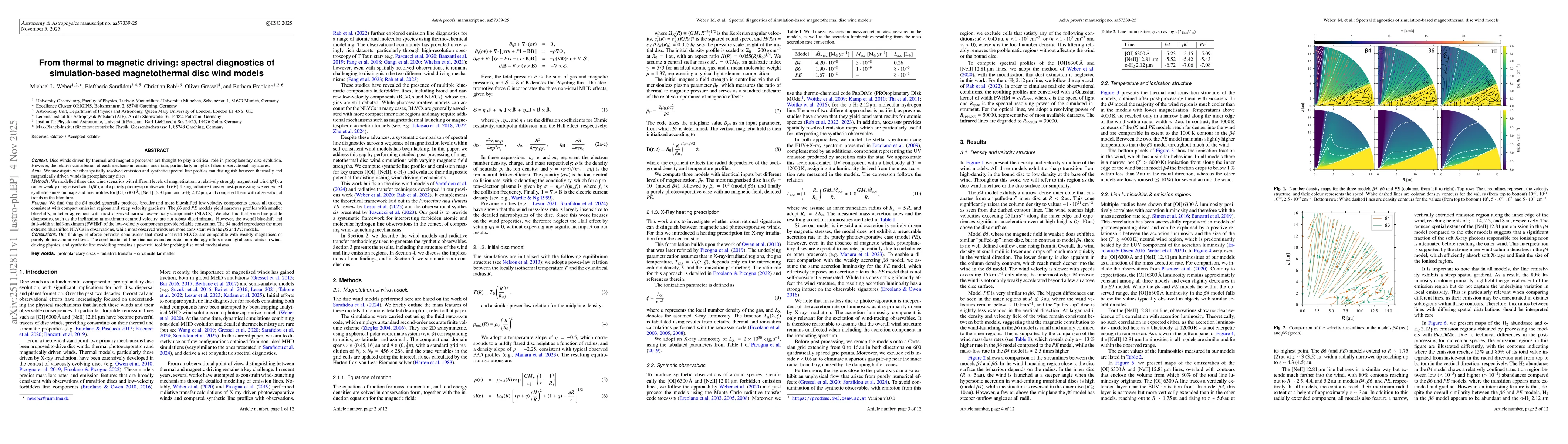 Thumbnail for From thermal to magnetic driving: spectral diagnostics of simulation-based magnetothermal disc wind models