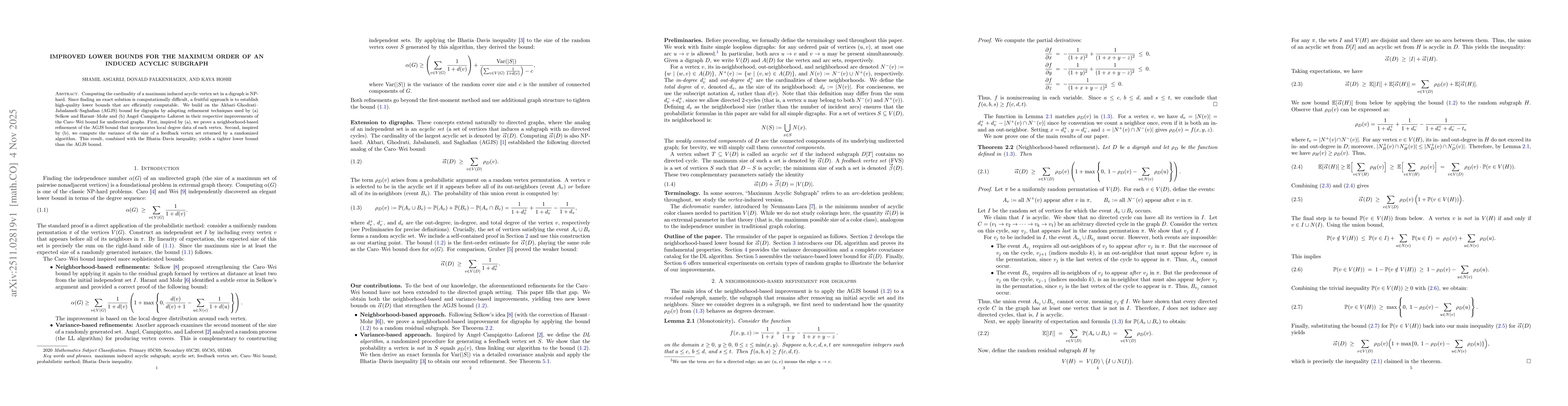 Thumbnail for Improved lower bounds for the maximum order of an induced acyclic subgraph
