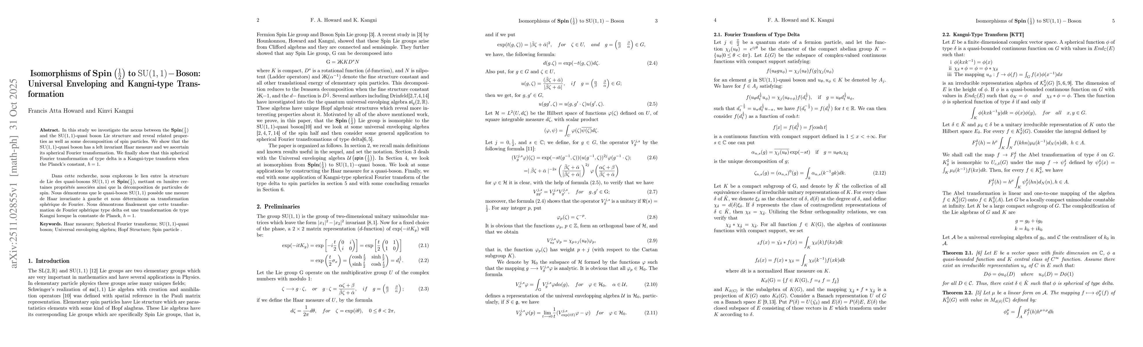 Thumbnail for Isomorphisms of $\Spin\left( \frac{1}{2}\right) $ to $\SU(1,1)-\mbox{Boson}$: Universal Enveloping and Kangni-type Transformation