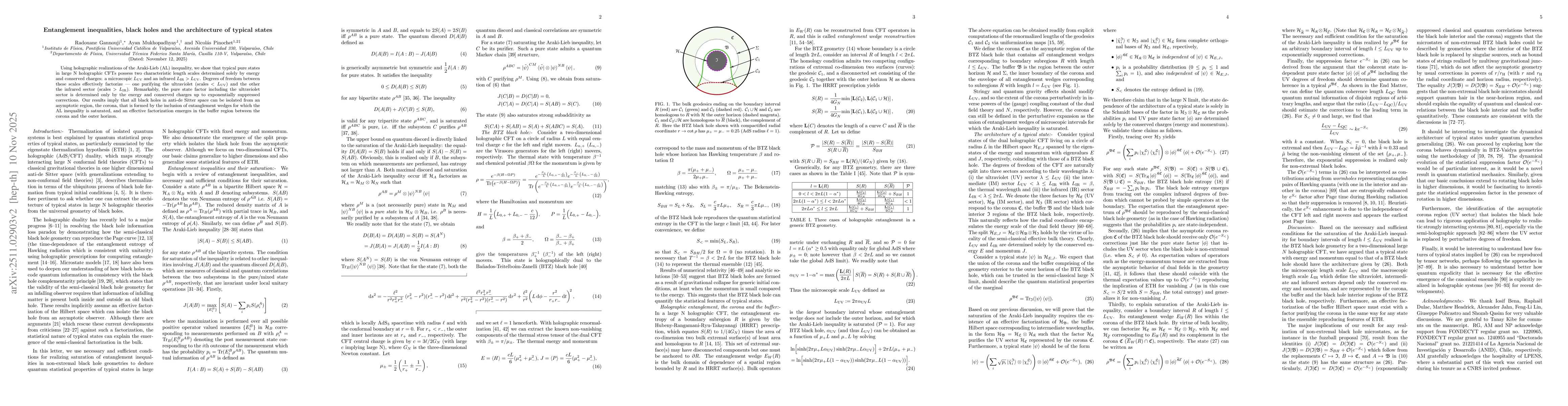 Thumbnail for Entanglement inequalities, black holes and the architecture of typical states