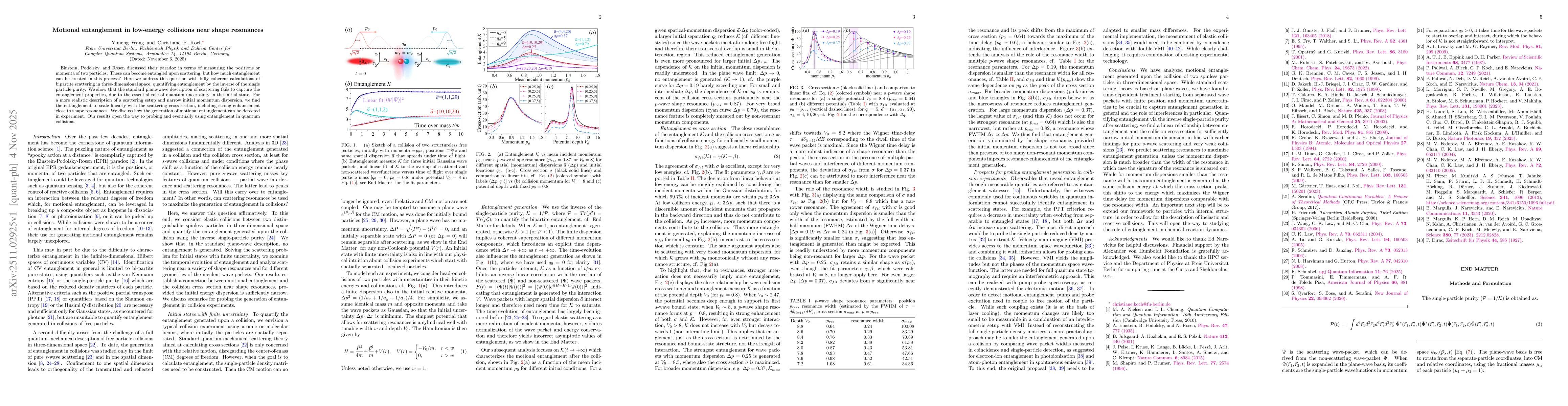 Thumbnail for Motional entanglement in low-energy collisions near shape resonances
