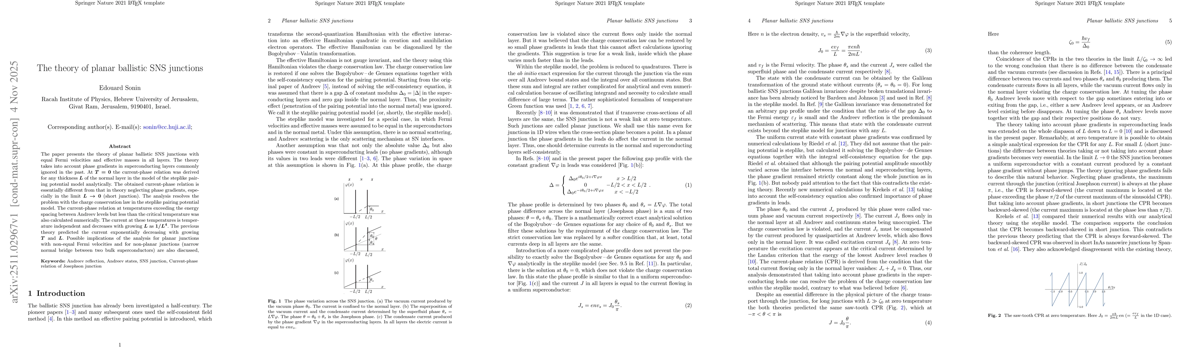 Thumbnail for The theory of planar ballistic SNS junctions