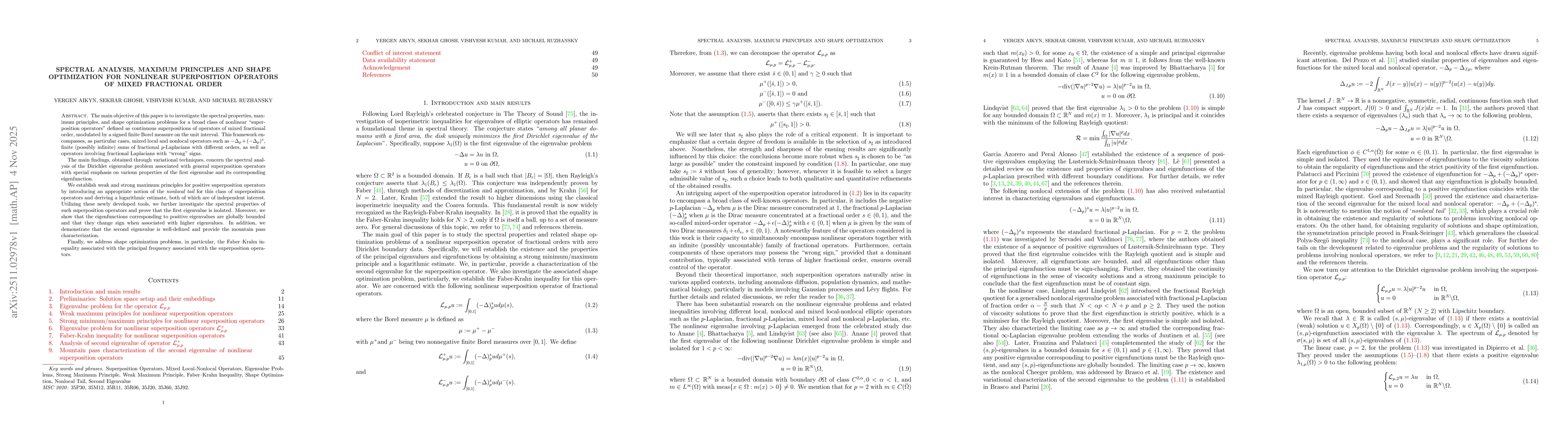Thumbnail for Spectral analysis, maximum principles and shape optimization for nonlinear superposition operators of mixed fractional order