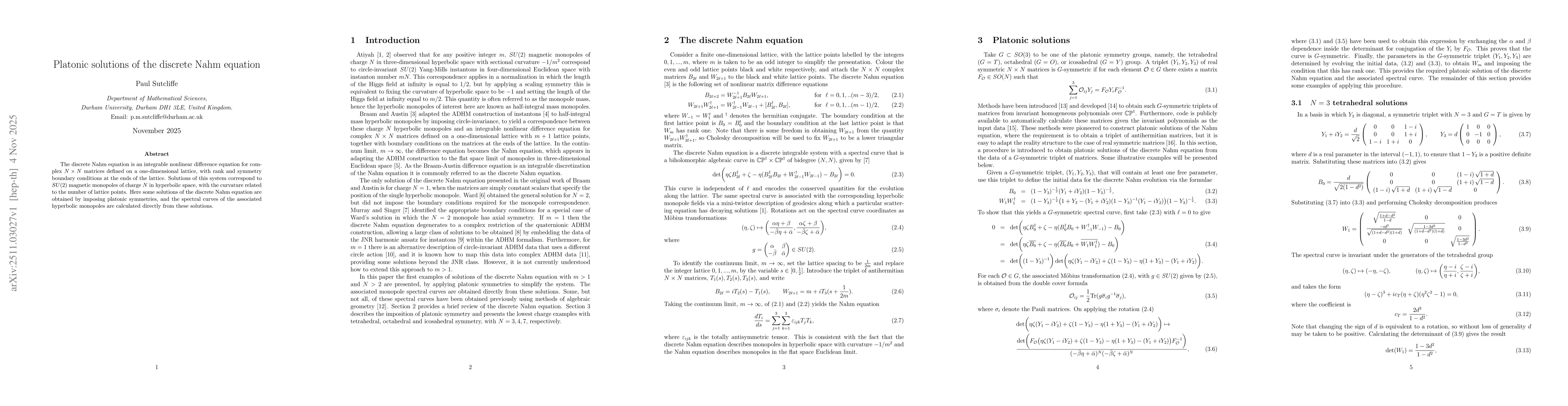 Thumbnail for Platonic solutions of the discrete Nahm equation