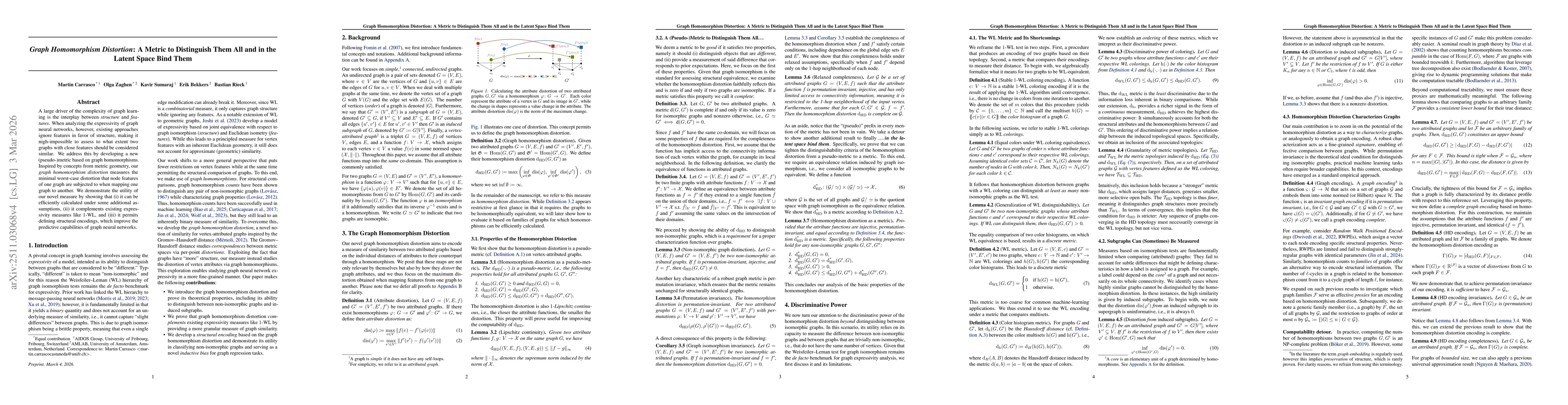 Thumbnail for Graph Homomorphism Distortion: A Metric to Distinguish Them All and in the Latent Space Bind Them