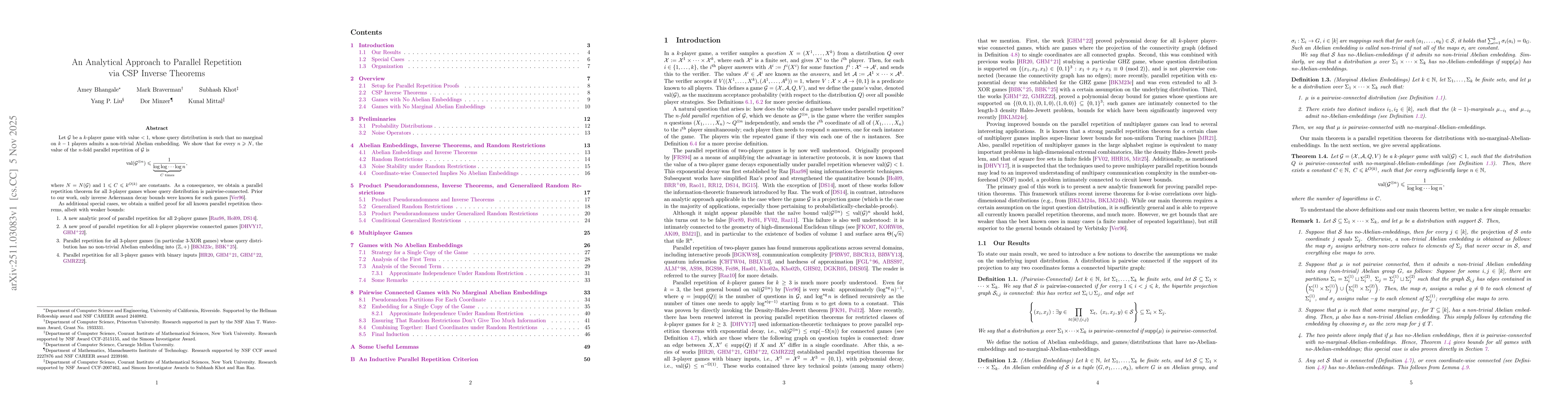 Thumbnail for An Analytical Approach to Parallel Repetition via CSP Inverse Theorems