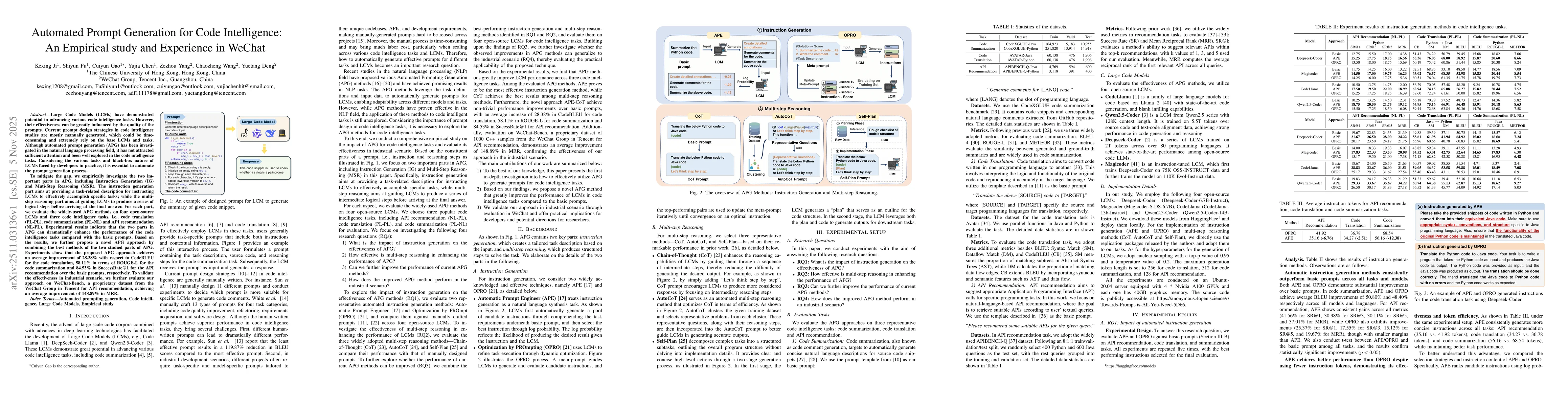 Thumbnail for Automated Prompt Generation for Code Intelligence: An Empirical study and Experience in WeChat