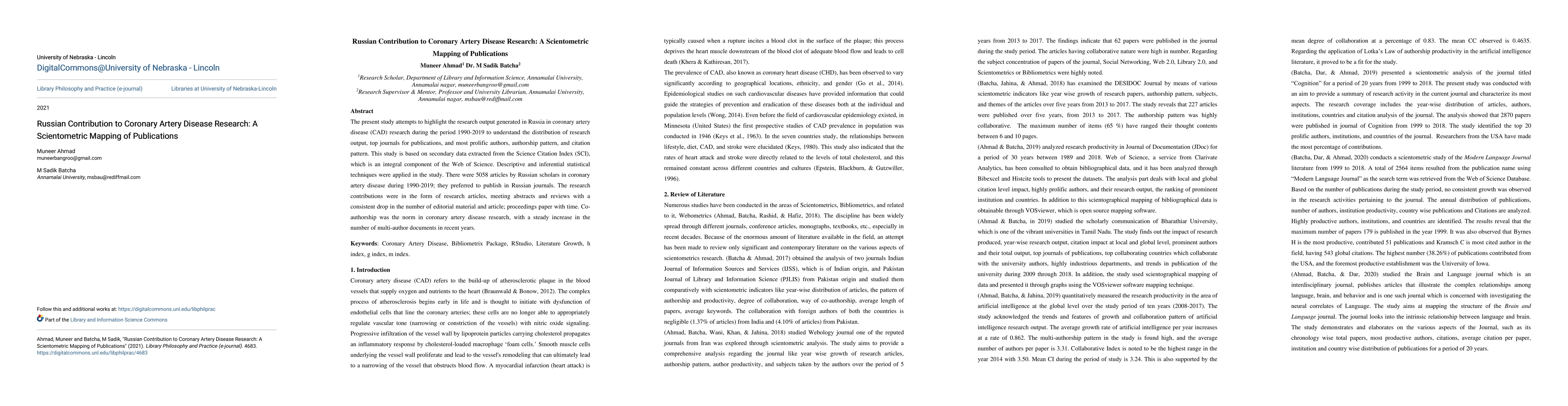 Thumbnail for Russian Contribution to Coronary Artery Disease Research: A Scientometric Mapping of Publications