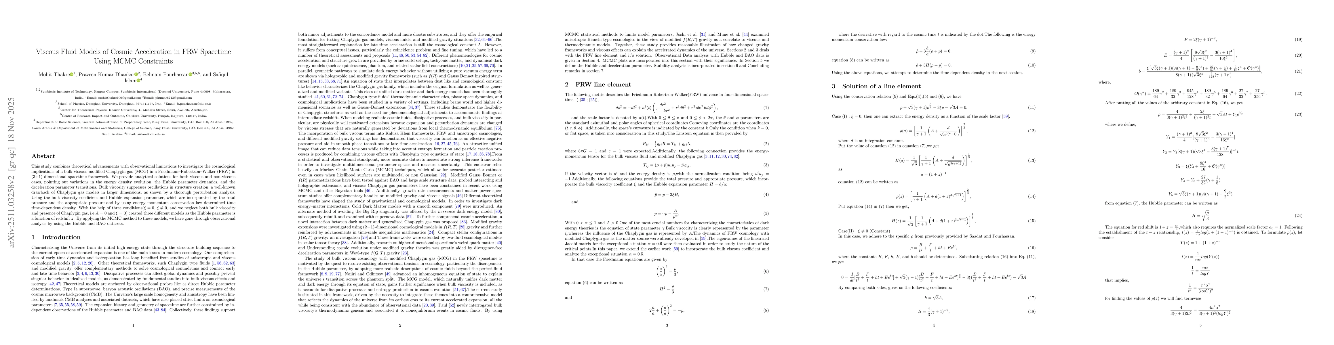 Thumbnail for Viscous Fluid Models of Cosmic Acceleration in FRW Spacetime Using MCMC Constraints