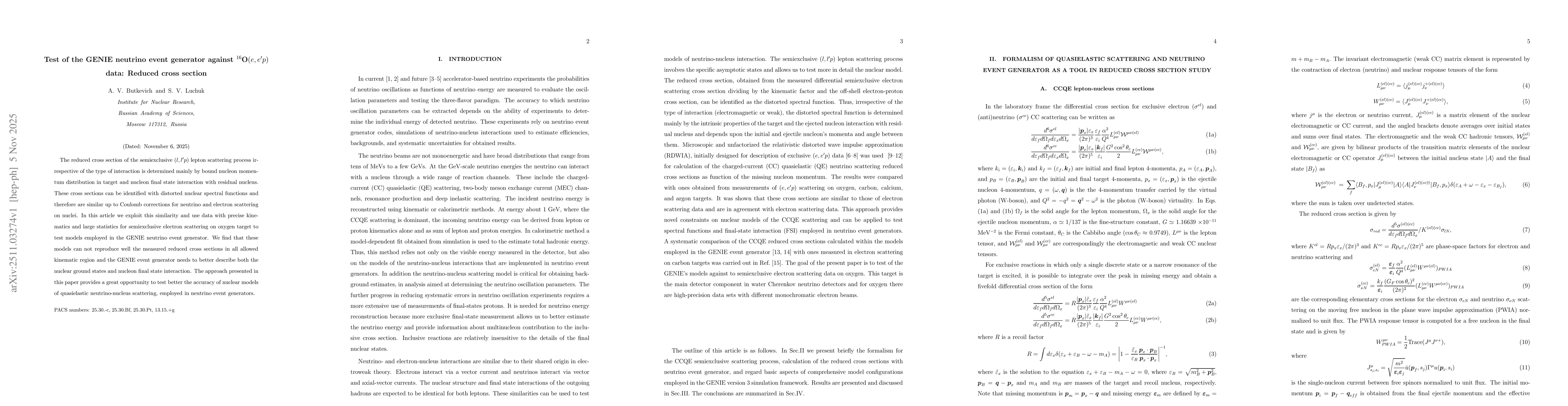 Thumbnail for Test of the GENIE neutrino event generator against ${}^{16}$O $(e,e'p)$ data: Reduced cross section