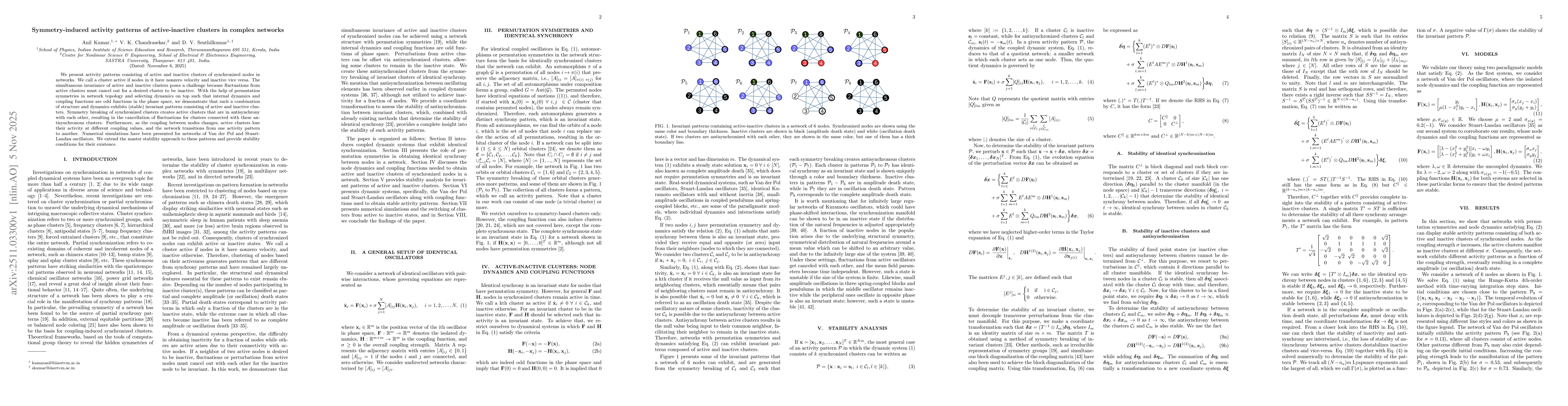 Thumbnail for Symmetry-induced activity patterns of active-inactive clusters in complex networks
