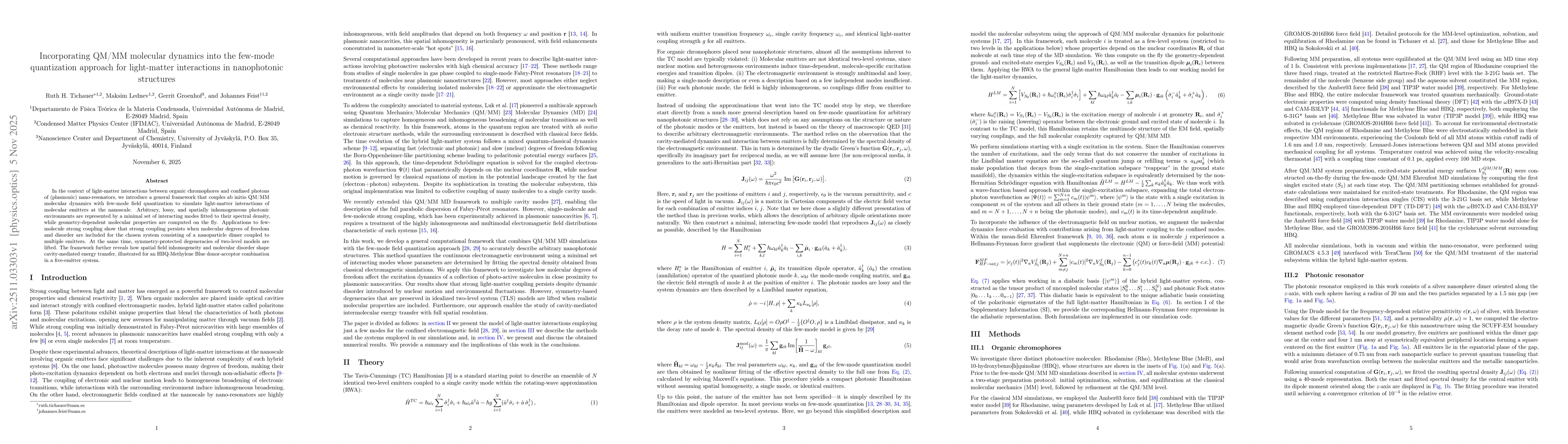 Thumbnail for Incorporating QM/MM molecular dynamics into the few-mode quantization approach for light-matter interactions in nanophotonic structures