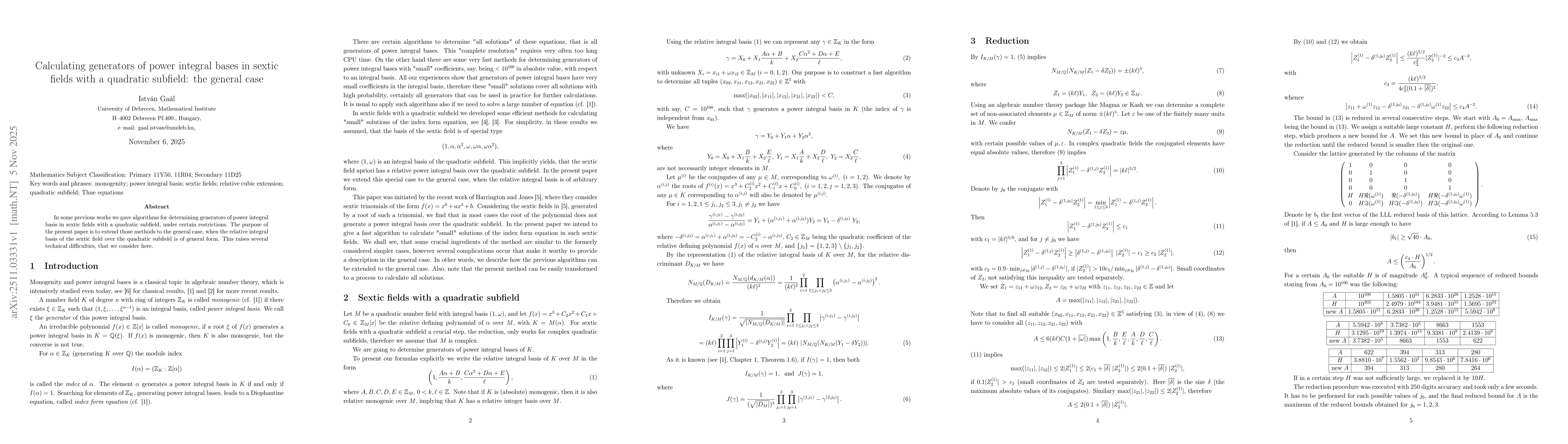 Thumbnail for Calculating generators of power integral bases in sextic fields with a quadratic subfield: the general case