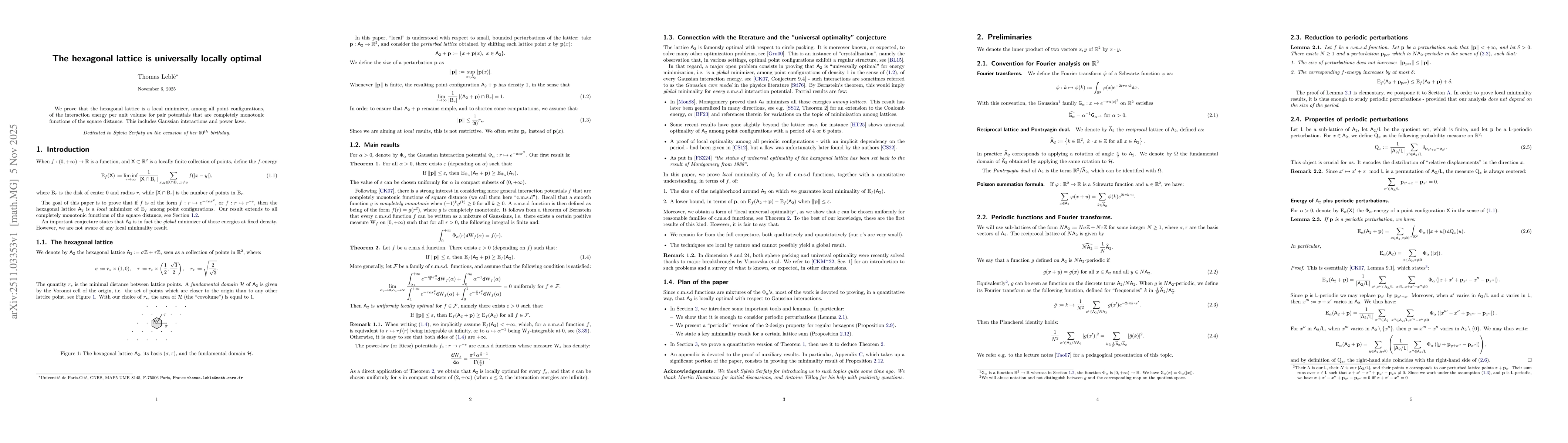 Thumbnail for The hexagonal lattice is universally locally optimal