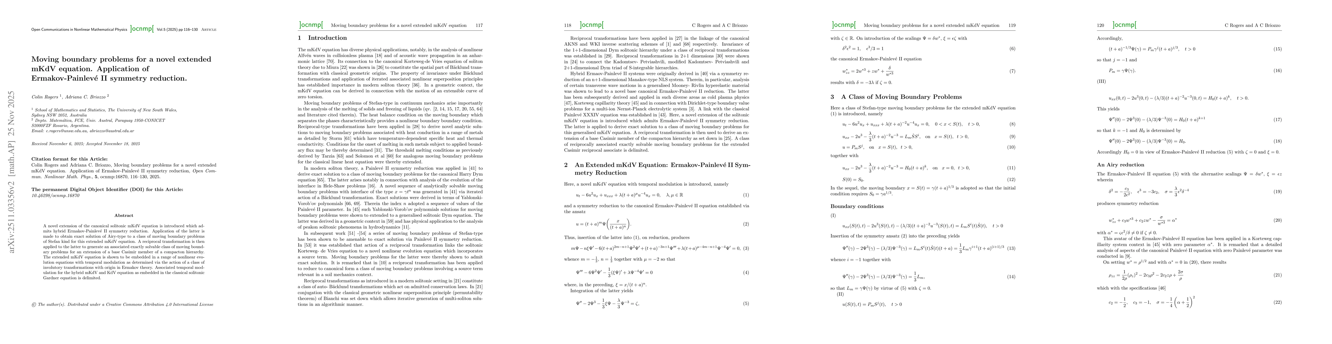 Thumbnail for Moving boundary problems for a novel extended mKdV equation. Application of Ermakov-Painlevé II symmetry reduction