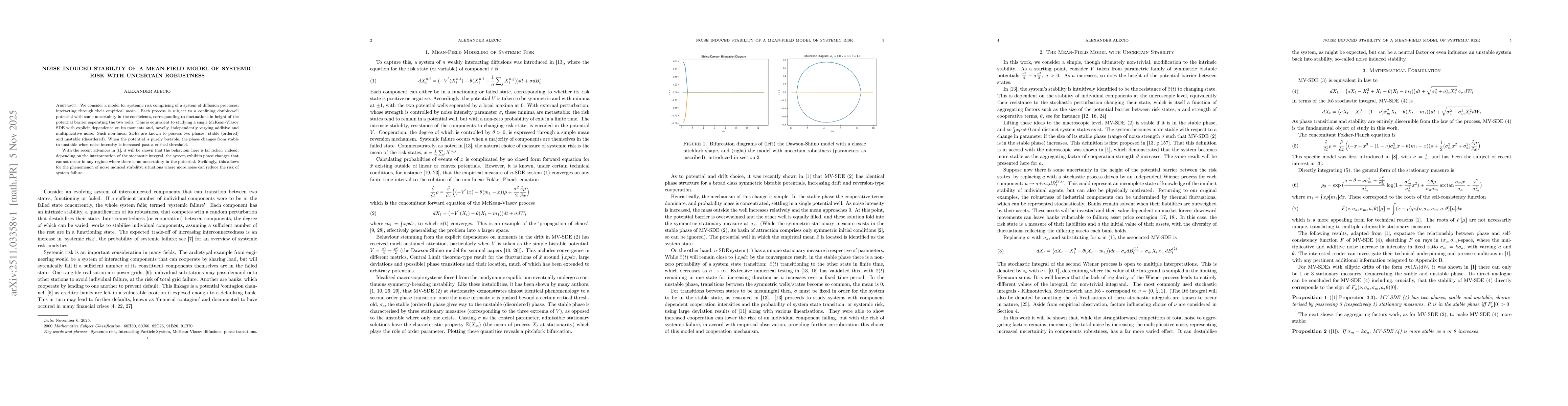Thumbnail for Noise induced Stability of a Mean-Field model of Systemic Risk with uncertain robustness