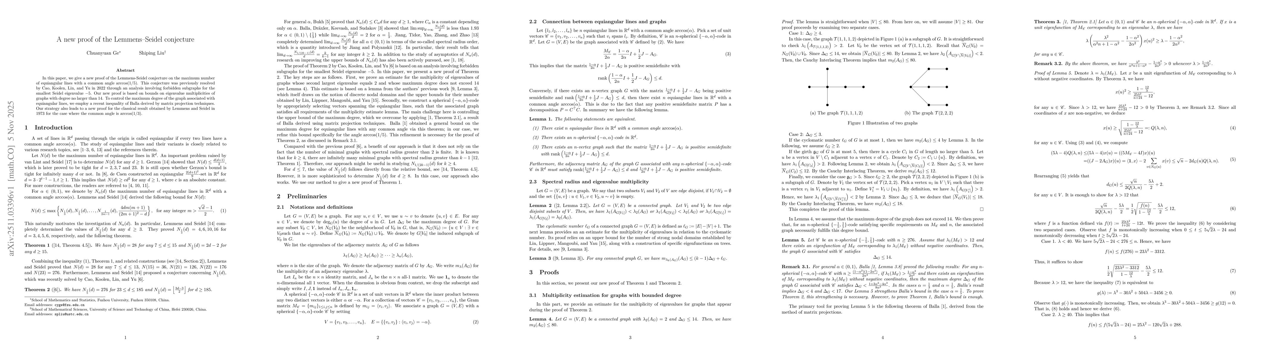 Thumbnail for A new proof of the Lemmens-Seidel conjecture