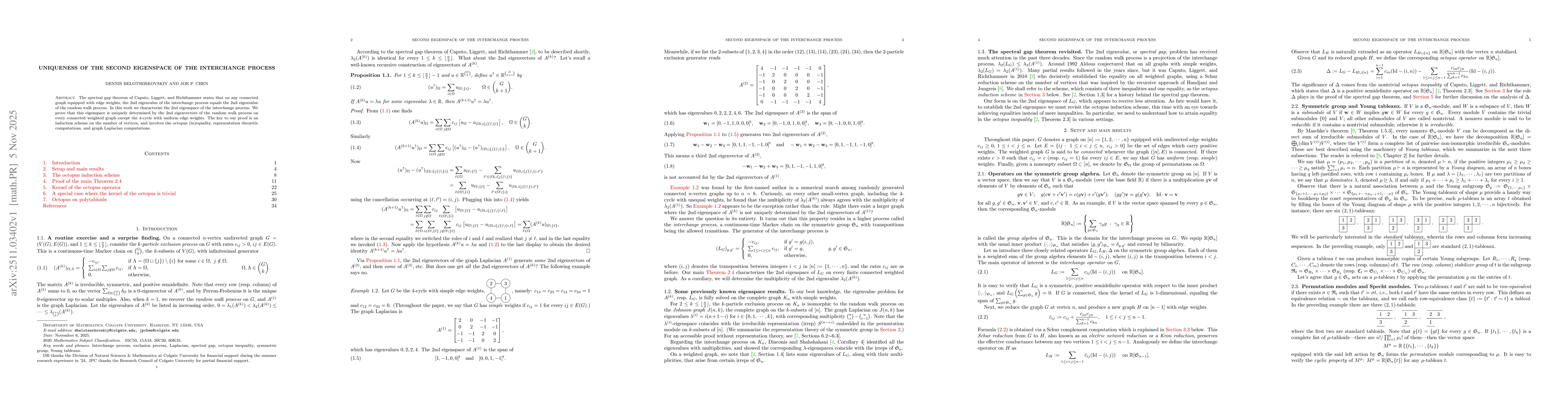 Thumbnail for Uniqueness of the second eigenspace of the interchange process