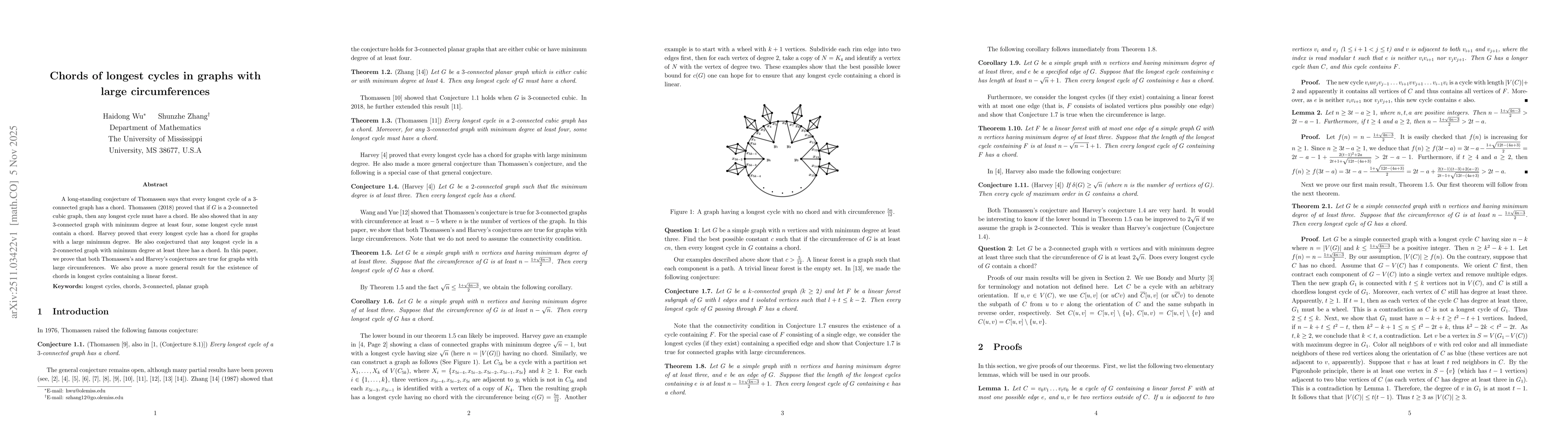 Thumbnail for Chords of longest cycles in graphs with large circumferences