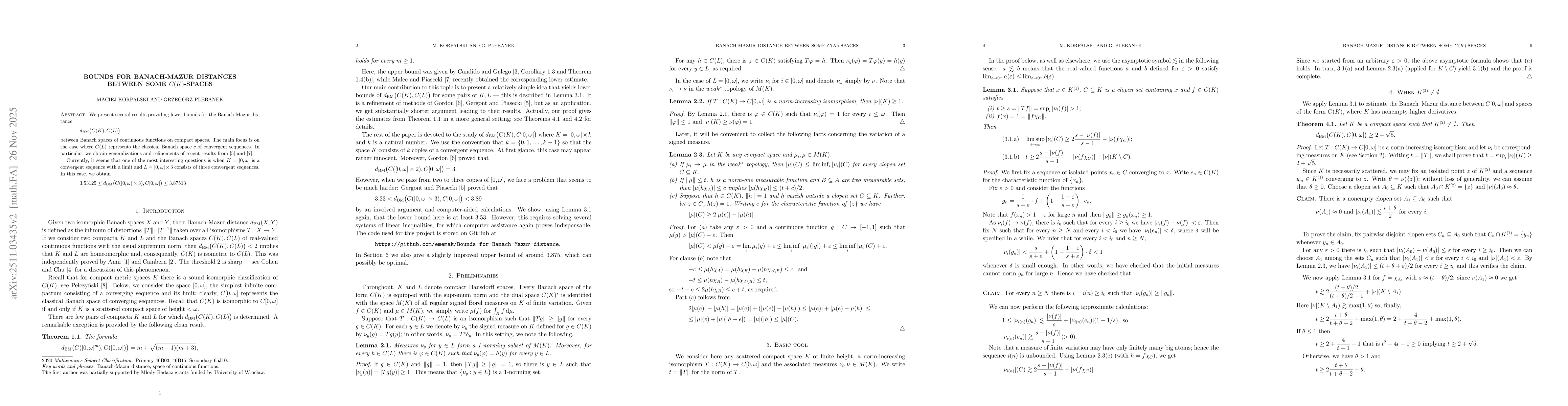 Thumbnail for Bounds for Banach-Mazur distances between some $C(K)$-spaces