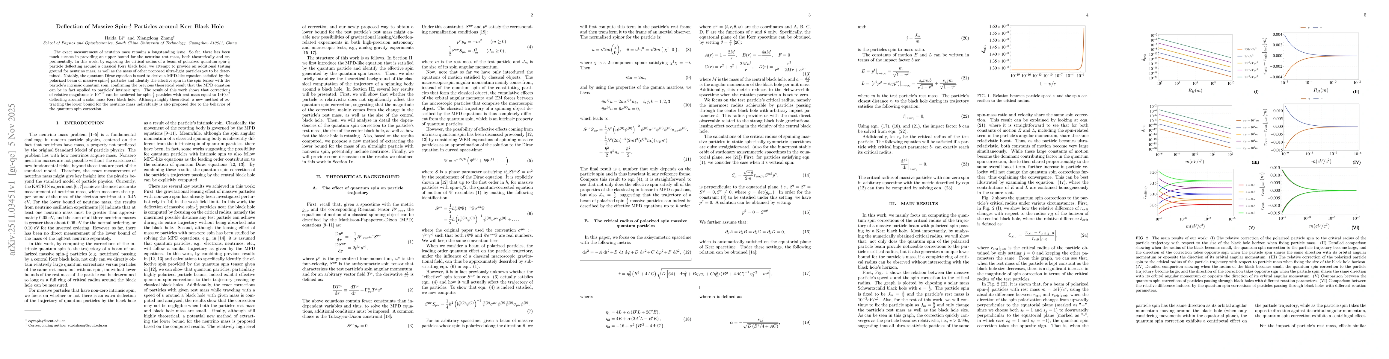Thumbnail for Deflection of Massive Spin-$\frac{1}{2}$ Particles around Kerr Black Hole