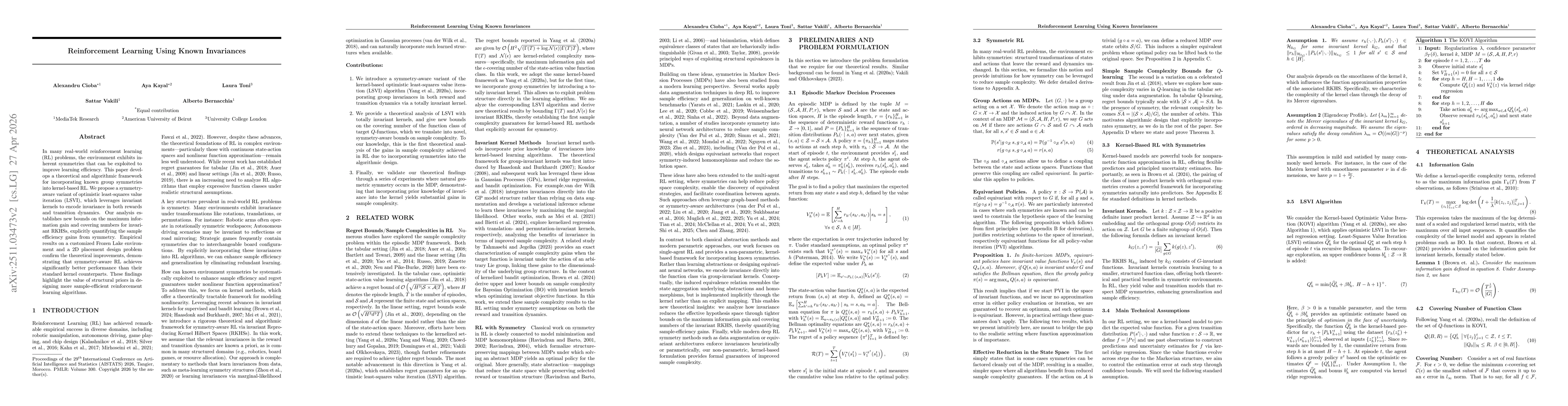 Thumbnail for Reinforcement Learning Using known Invariances