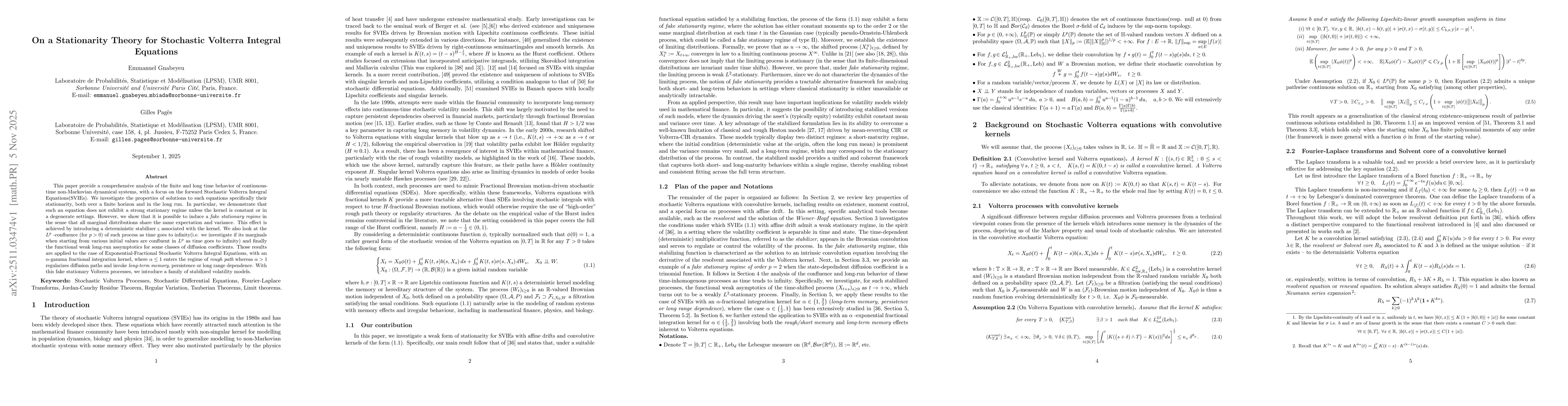 Thumbnail for On a Stationarity Theory for Stochastic Volterra Integral Equations