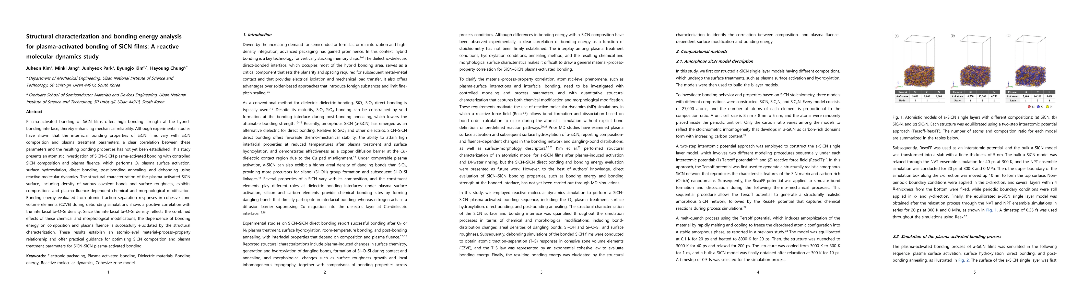 Thumbnail for Structural characterization and bonding energy analysis for plasma-activated bonding of SiCN films: A reactive molecular dynamics study