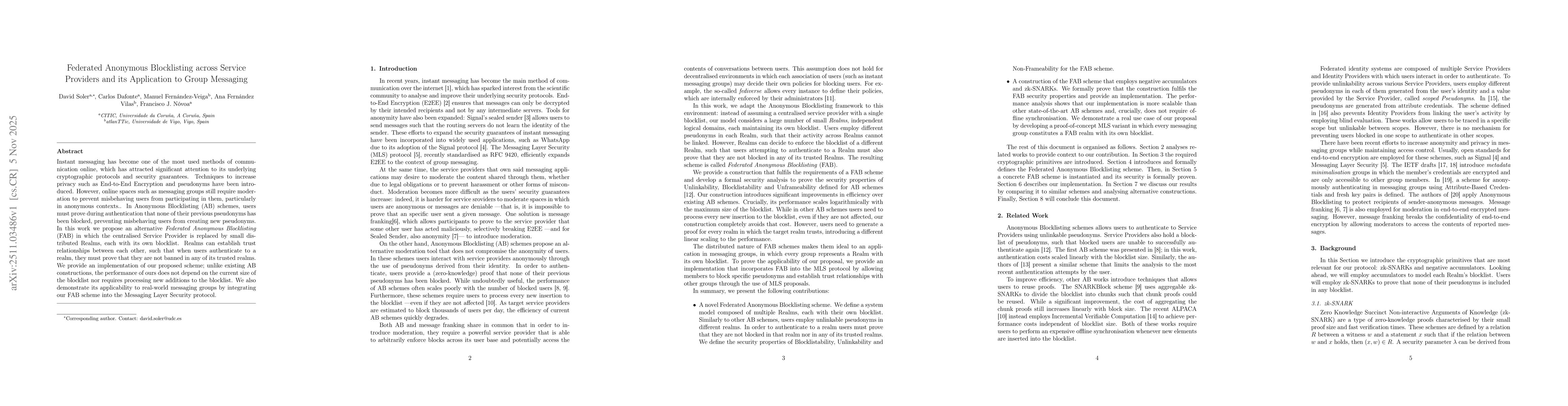 Thumbnail for Federated Anonymous Blocklisting across Service Providers and its Application to Group Messaging