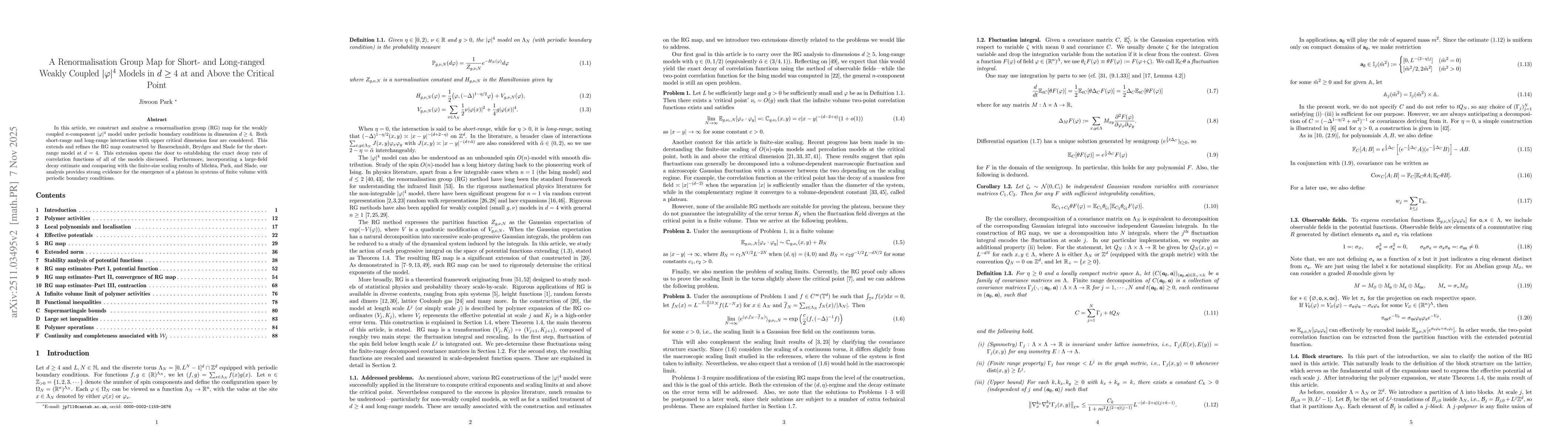 Thumbnail for A Renormalisation Group Map for Short- and Long-ranged Weakly Coupled $|\varphi|^4$ Models in $d \ge 4$ at and Above the Critical Point
