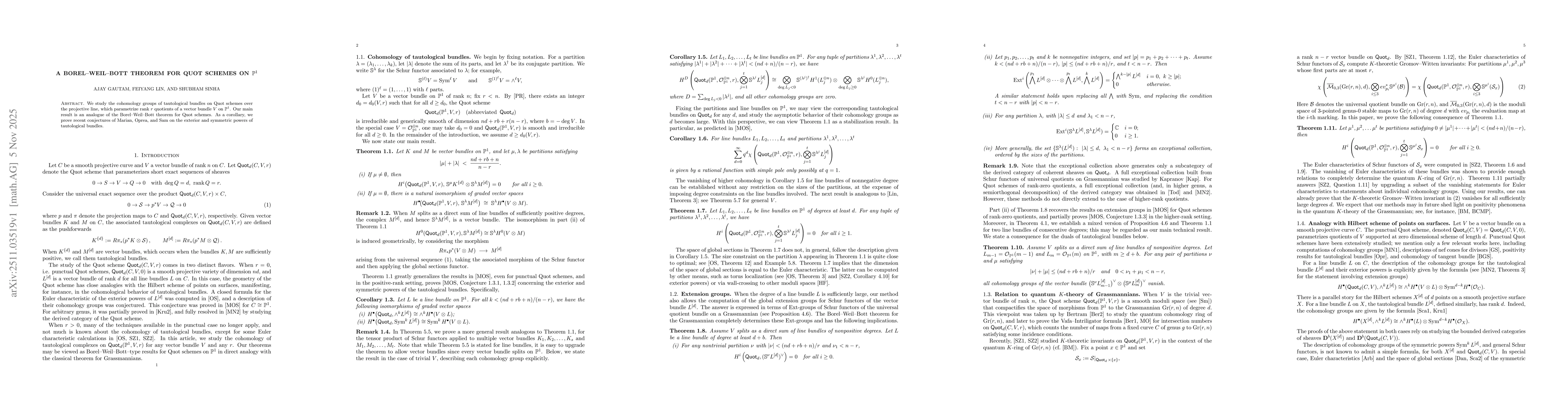 Thumbnail for A Borel--Weil--Bott theorem for Quot schemes on $\mathbb{P}^1$