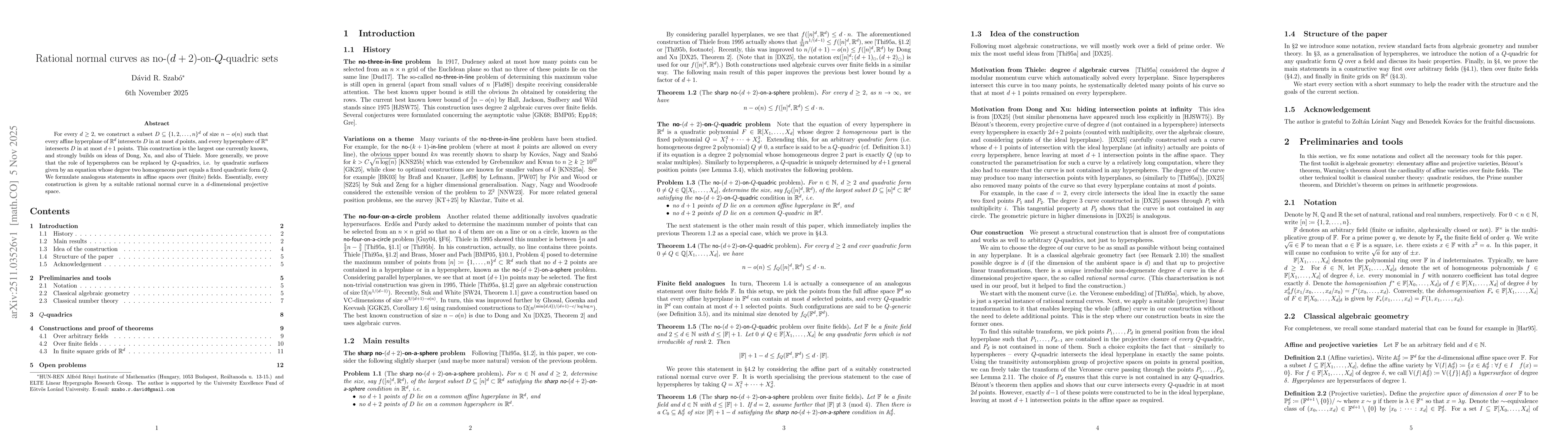 Thumbnail for Rational normal curves as no-$(d+2)$-on-$Q$-quadric sets