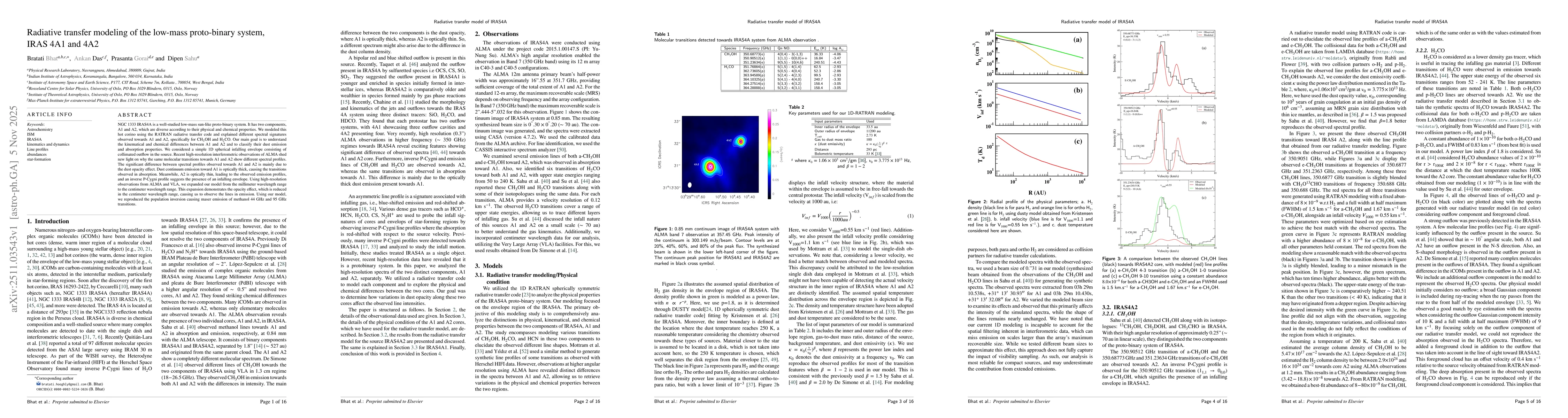 Thumbnail for Radiative transfer modeling of the low-mass proto-binary system, IRAS 4A1 and 4A2