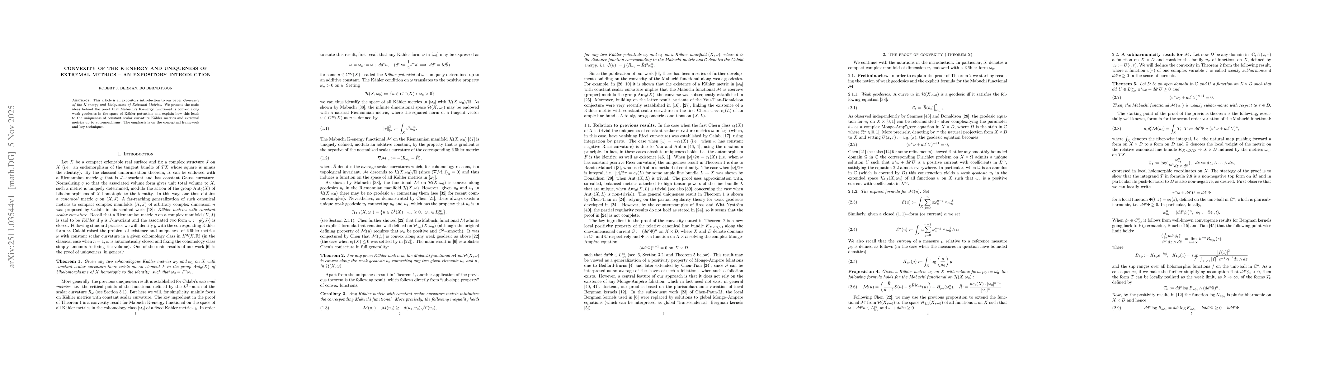 Thumbnail for Convexity of the K-energy and Uniqueness of Extremal metrics -- An Expository Introduction