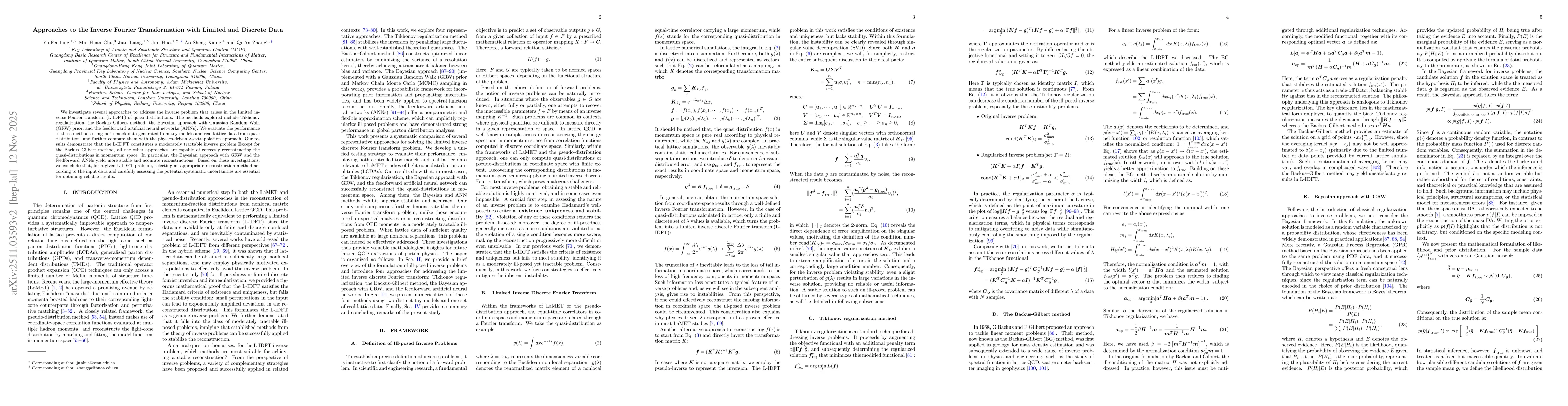 Thumbnail for Approaches to the Inverse Fourier Transformation with Limited and Discrete Data