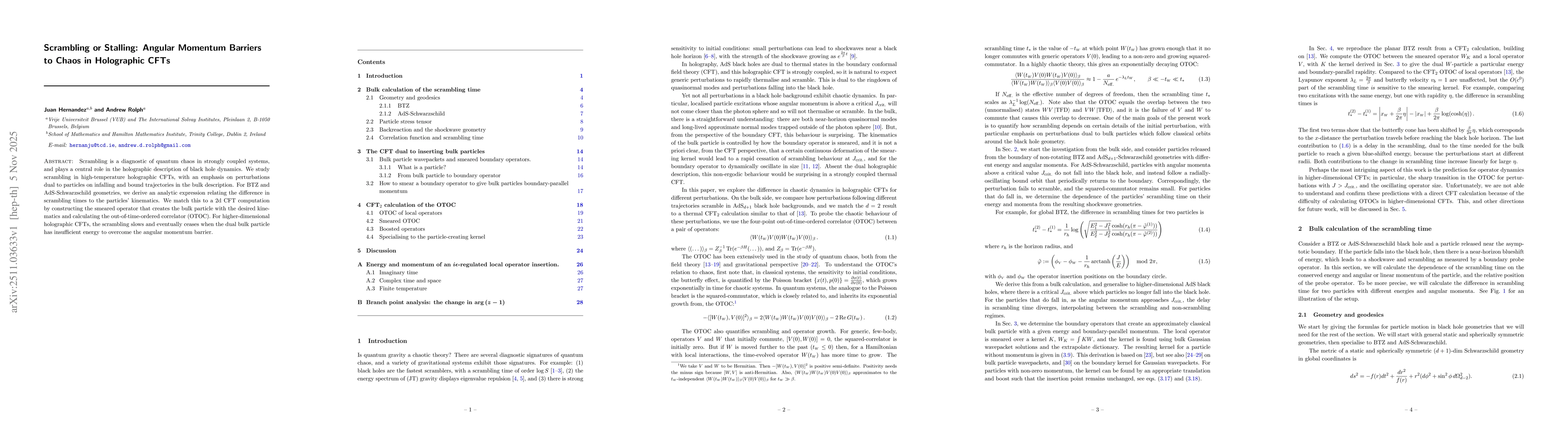 Thumbnail for Scrambling or Stalling: Angular Momentum Barriers to Chaos in Holographic CFTs