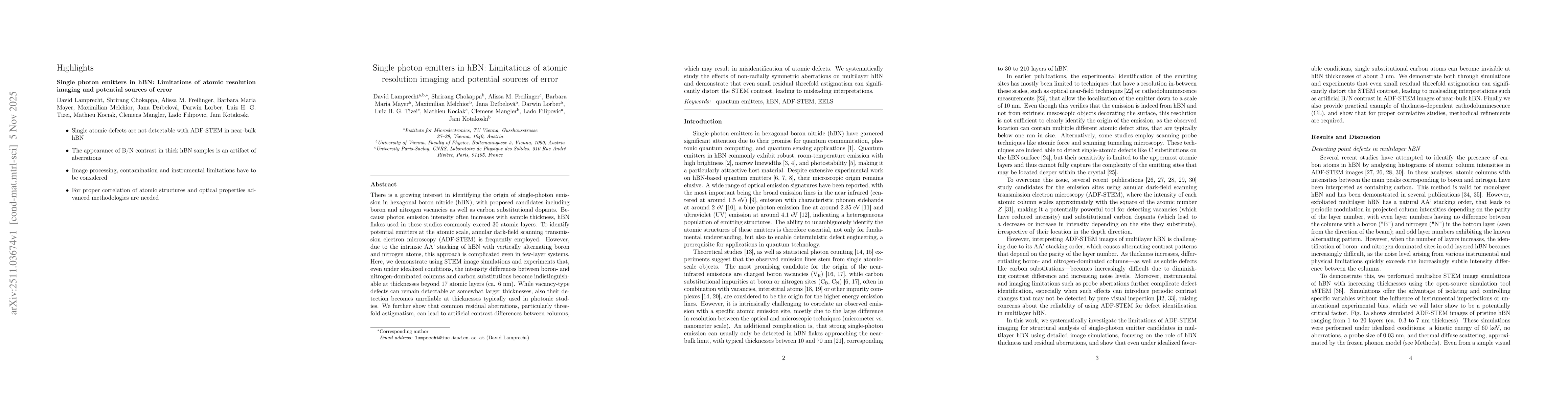 Thumbnail for Single photon emitters in hBN: Limitations of atomic resolution imaging and potential sources of error