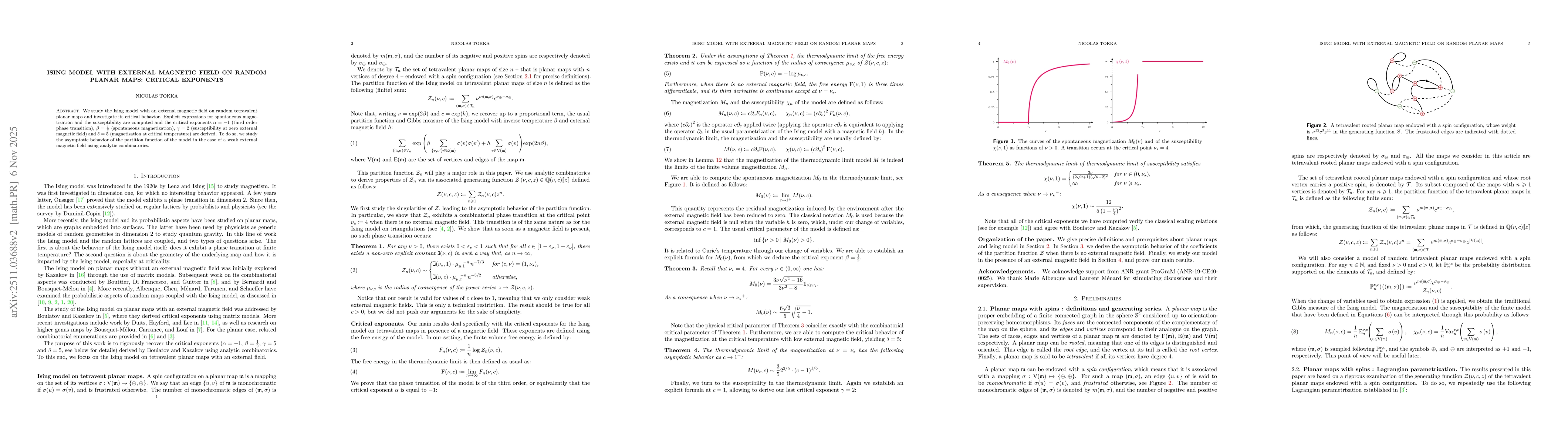 Thumbnail for Ising model with external magnetic field on random planar maps: Critical exponents