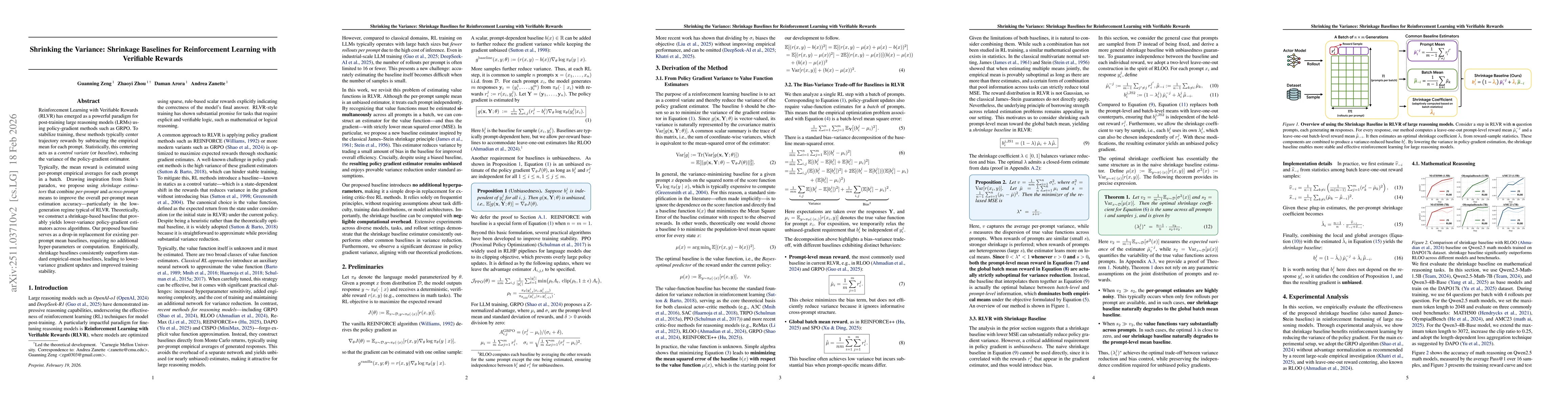Thumbnail for Shrinking the Variance: Shrinkage Baselines for Reinforcement Learning with Verifiable Rewards
