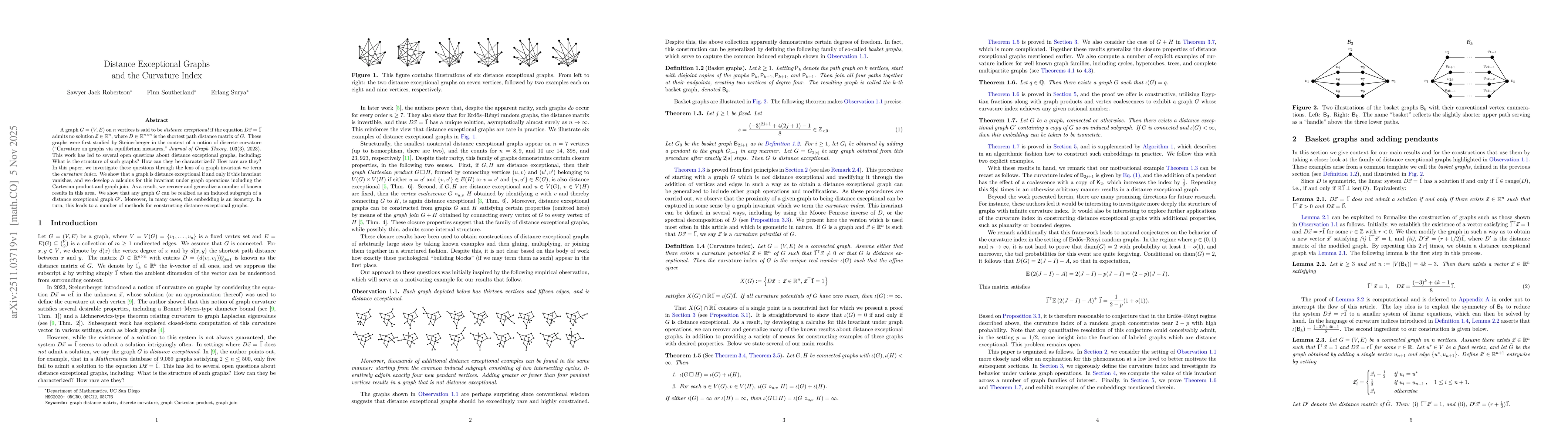 Thumbnail for Distance Exceptional Graphs and the Curvature Index