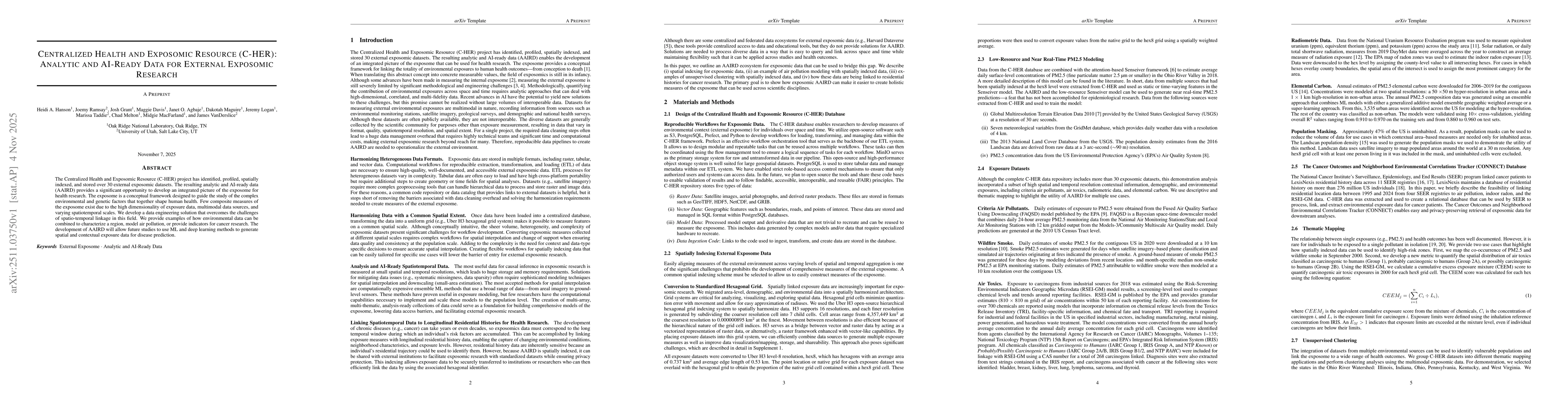 Thumbnail for Centralized Health and Exposomic Resource (C-HER): Analytic and AI-Ready Data for External Exposomic Research